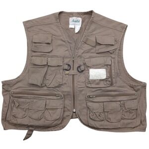 VTG Ausable Fishing Utility Vest Multi Pocket Outdoors Beige Mens Large